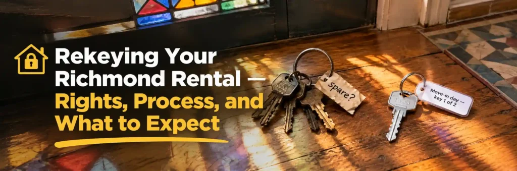 Keys and spare key tags representing rekeying a Richmond rental property